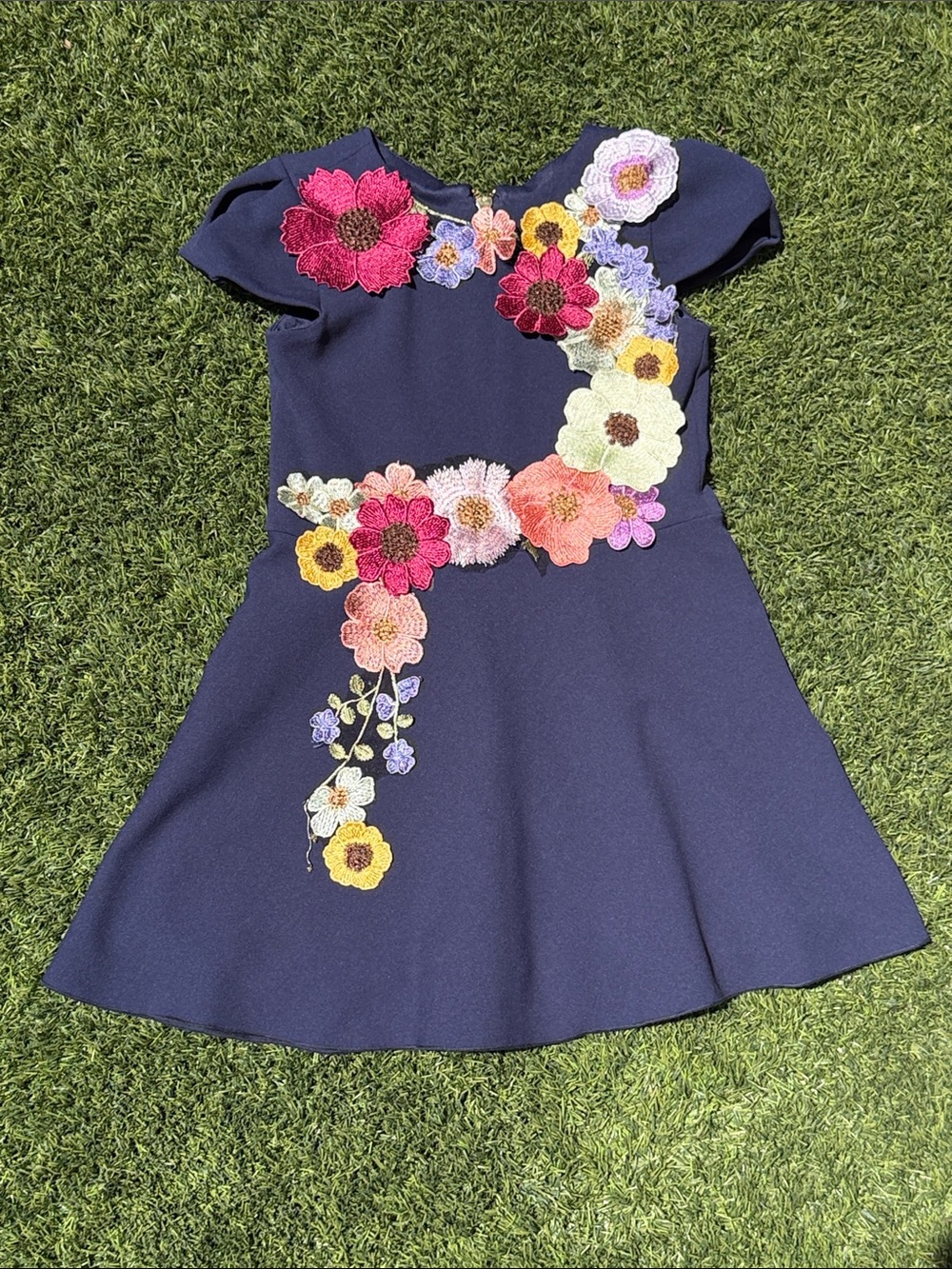 Zoe Ltd Navy Dress with Multicolor Floral Appliqué
